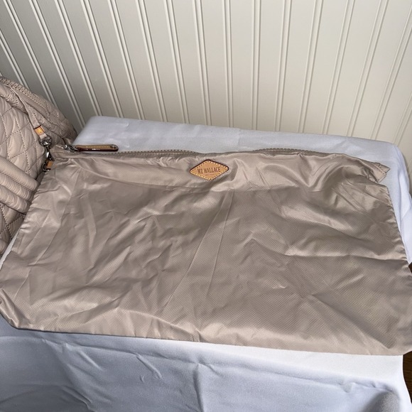 MZ Wallace Pocket Metro Quilted Nylon Backpack Diaper Laptop Work Bag Beige Tan - Picture 13 of 16